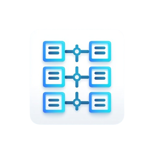 Blue and white geometric design on a light gray background