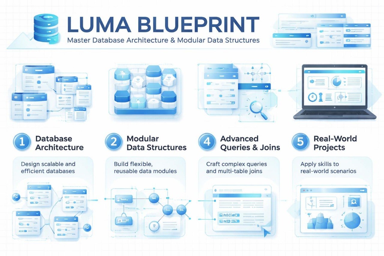 Luma Blueprint graphic with database architecture and modular data structures.
