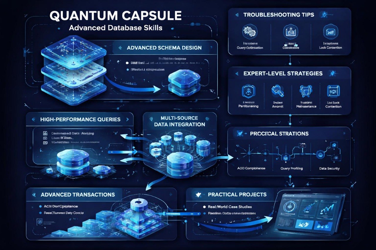 Diagram of Quantum Capsule's advanced database skills with various components and features.