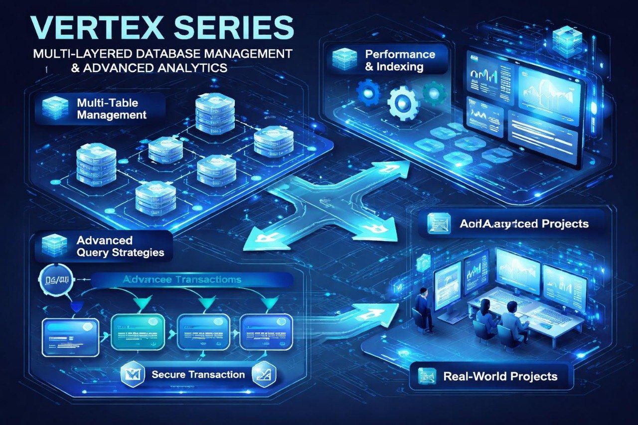 Diagram of Vertex Series multi-layered database management system with advanced analytics.